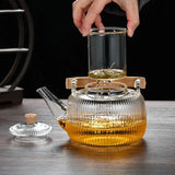 1000ML High Boron Silicon Glass Teapot with Built-in Filter – Flower Tea Set – Transparent Teawear with Bamboo Handle