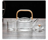 1000ML High Boron Silicon Glass Teapot with Built-in Filter – Flower Tea Set – Transparent Teawear with Bamboo Handle