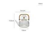 1000ML High Boron Silicon Glass Teapot with Built-in Filter – Flower Tea Set – Transparent Teawear with Bamboo Handle