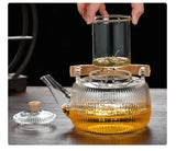1000ML High Boron Silicon Glass Teapot with Built-in Filter – Flower Tea Set – Transparent Teawear with Bamboo Handle